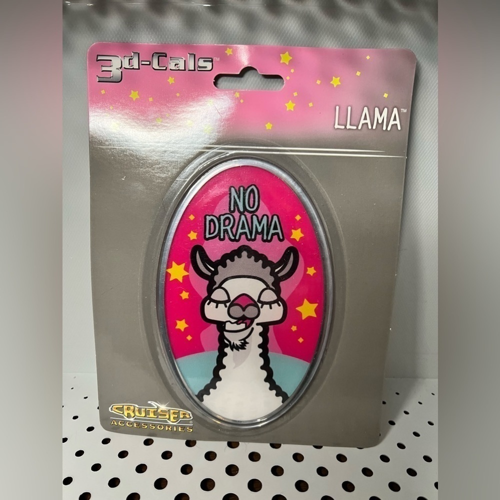 3d-Cals No Drama Llama Hot Pink, White & Stars Chrome Plate for Vehicle 5x5 Size